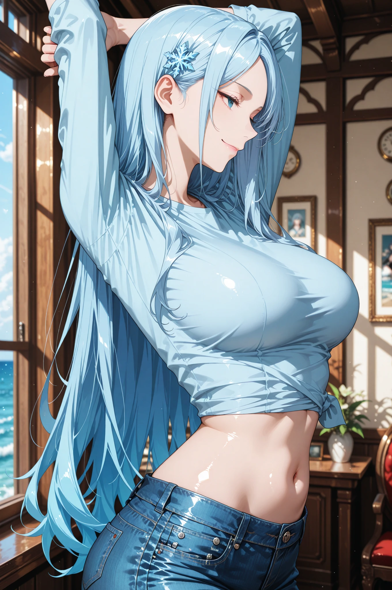 SYLPHA, LONG_HAIR, 1GIRL, BLUE_EYES, BLUE_HAIR, SOLO, BLUSH, LARGE_BREASTS, PONYTAIL