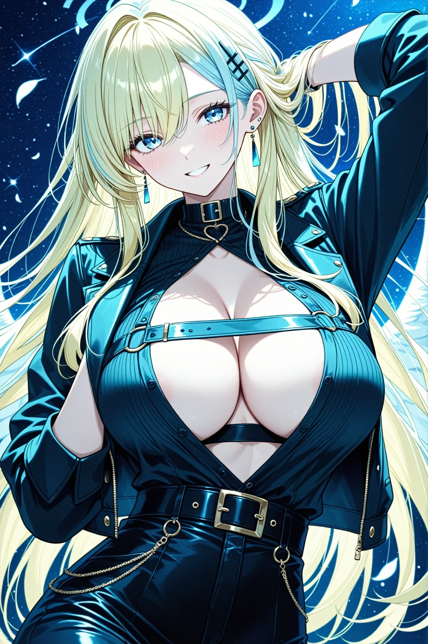 ((16ｋ,top-quality,hight resolution,Ray tracing,PBR Texture,Post-processing,)),((Dark red leather bondage skirt, Cute Japan anime girl,Violet Evergarden,Long wavy blonde hair,Big breasts that emphasize cleavage:2.0,bare hand,Thin leg,blue eyess,complete５Depiction of the finger,Elaborate limb representation,Limbs are２One,Fingers in total５Portrayed in books,A beautiful woman with perfect body)))(finerly detailed face:1.5),(​masterpiece:1.5),(top-quality:1.5), Beautiful fine skin,(Complex fishnet stockings),pin heels,Leather luster :3.0,Beautiful skin,(Dark red corset,long red skirt),((tthin eyebrows,long eyelashes,smil,二重まぶた,Blue eyeliner,Shining foundation))),No title required,Do not wear anything on your shoulders,Create beautiful light effects on the background、Light Particle Filter,Girl fighting in town,(finerly detailed face:1.4),(​masterpiece:1.4),(top-quality:1.4), Beautiful fine skin,(Complex fishnet stockings),pin heels,Leather luster 3.0,Beautiful skin,((tthin eyebrows,long eyelashes,smil,二重まぶた,Glossy lips)),No title required,Do not wear anything on your shoulders,Bold figure,Staring from the front,Create gorgeous beautiful light effects on backgrounds、Light Particle Filter,Show off your beautiful legs while strolling around the city,Trends on pixiv,Mystical aura,Illuminati style,