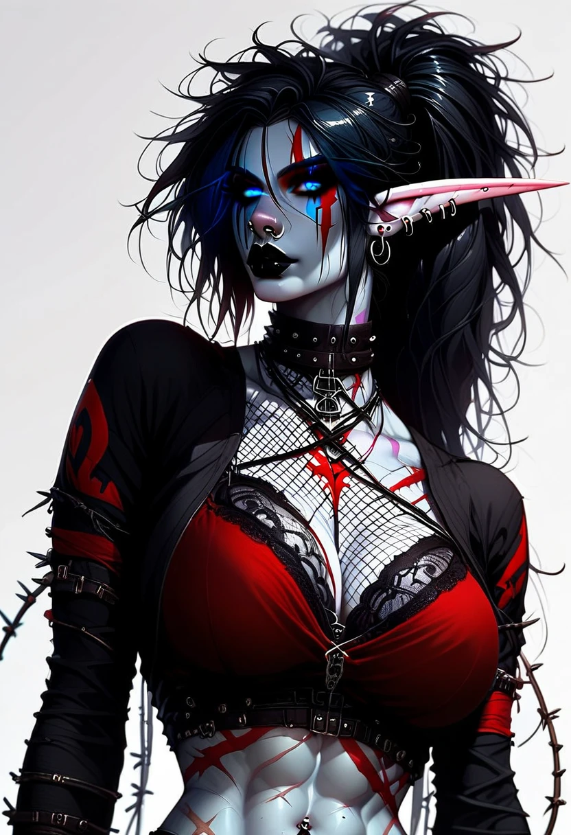 (triadic color scheme:1.5), face and bust portrait, a sexy zombie babe, cleavage, hungry for brains, ominous, wicked, erotic mood, horror theme, high quality, , masterpiece