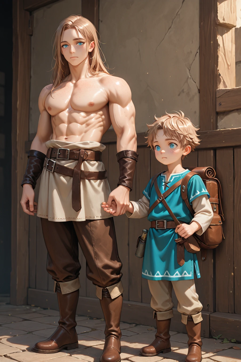 (best quality), 1boy, tanned skin, blonde hair, short hair, side bangs, beautiful hairstyle, blue eyes, perfect eyes, femboy, slender, handsome, attractive, fully clothed, skinny body, crossdresser, (elf), pointed ears, fantasy clothes, masterpiece, anatomically correct, highres