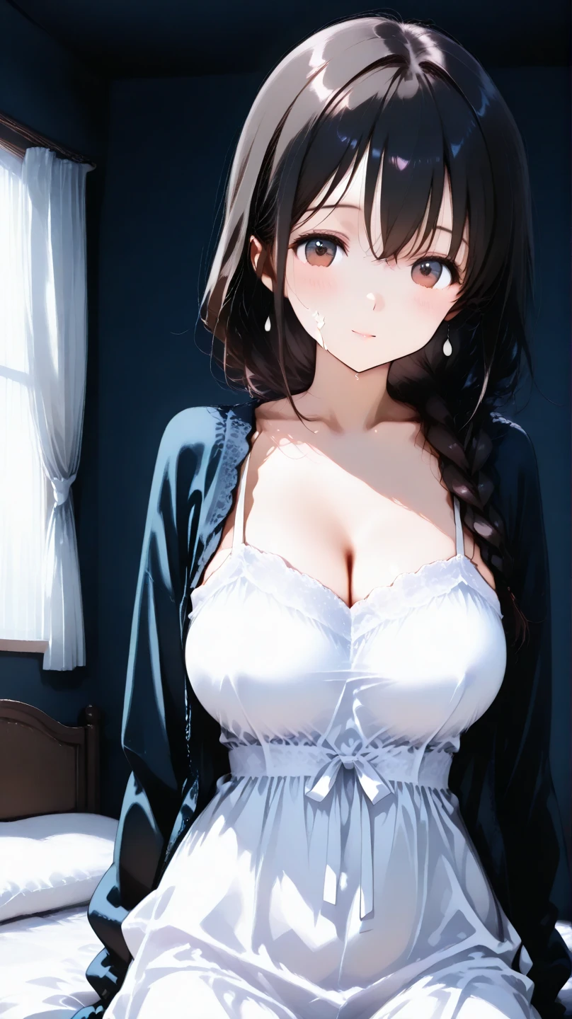 (in 8K), ((ultra-quality)), (looking up), (upward glance), (Bukkake:1.5), (front view), (in 8K), (arms behind back:1.5), ultla highres, Hyper Detailed, High contrast, Ultrafine Strike, creative refinement, absurdres, Realistic, extremely detailed CG unified 8k wallpaper, Highly detailed, High-definition raw color photos, professional photograpy, Realistic portrait, Cinematic Light, Beautiful detailed, 28 years old woman, (realistic skin:1.3), (shiny skin), (Best Quality:1.4), Super Detail, High quality, master piece, lifelike, (After SEX), Bukkake, Perfect face, (Sharp Focus), (Cowboy shot), (close up), Delicate Beautiful Hair and Eyes and Face, Delicate eyes, radiant eyes, Lifelike, Hyper-detailing, 1lady(Wearing a black sailor uniform with black shirt:1.3), (school costume), (black sailor collar), (black japanese school shirt), (mini pleated skirt), (no tie), (no bra), (Sheer areola), (Sheer erected nipples), (colossal breasts:1.5), (large breasts:1.6), (Beautiful breasts:1.5), (covered breasts:1.5), (wet), (arms are down), Beautiful cute woman, camel-toe details, (SFW), wet clothes, pale black eyes, (dark hair), (asymmetrical bangs),