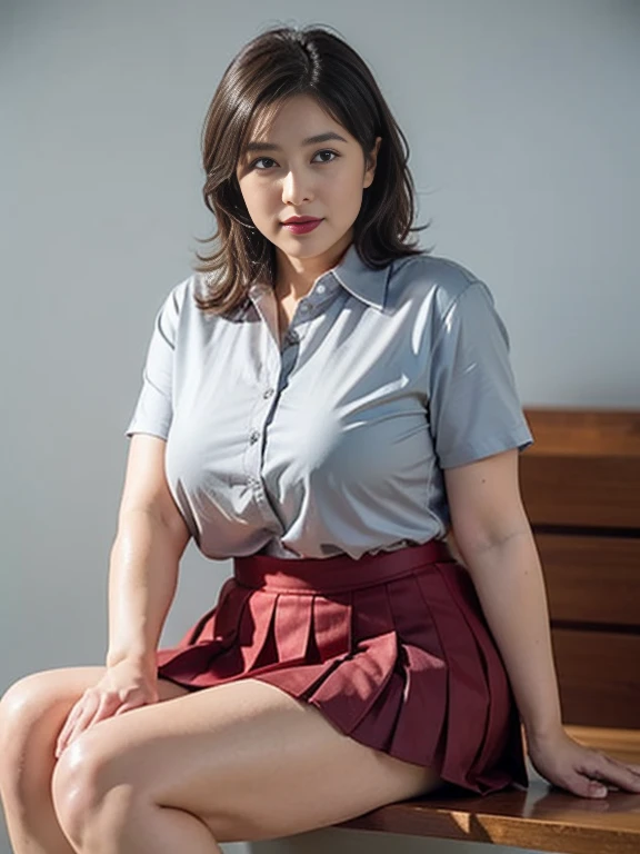 ((masterpiece)), ((Highest quality)), (Very detailedな), ((Very detailed)), 4K, (8K), Highest quality, (beautiful), Anime Style, Upper Body, Looking up from below, Whole body concentration, In the school classroom, Cute Woman, 1 female、beautiful mature woman, alone, (Tank top、Pleated mini skirt、Over the knee socks), beautiful light brown hair, ((beautiful eyeedium hair, Hips, Embarrassing, (Showing white panties:1.2),Lens flare, Shiny, Shine、Plump thighs、Plump body、bigHips、Japanese actress face、beautiful mature woman、48 years old、Place your hands on the desk、Wet body、Covered in white semen、Pee、Blindfold、Black eye mask、黒いBlindfold、Mouth half open、Wear an eye mask、Wet body、Plump thighs、big、Hips、Red and swollen Buttocks asturbation、Masturbate、return、look return、Hipsを突き出すポーズ、masturbation、Lie down with your hands on the desk