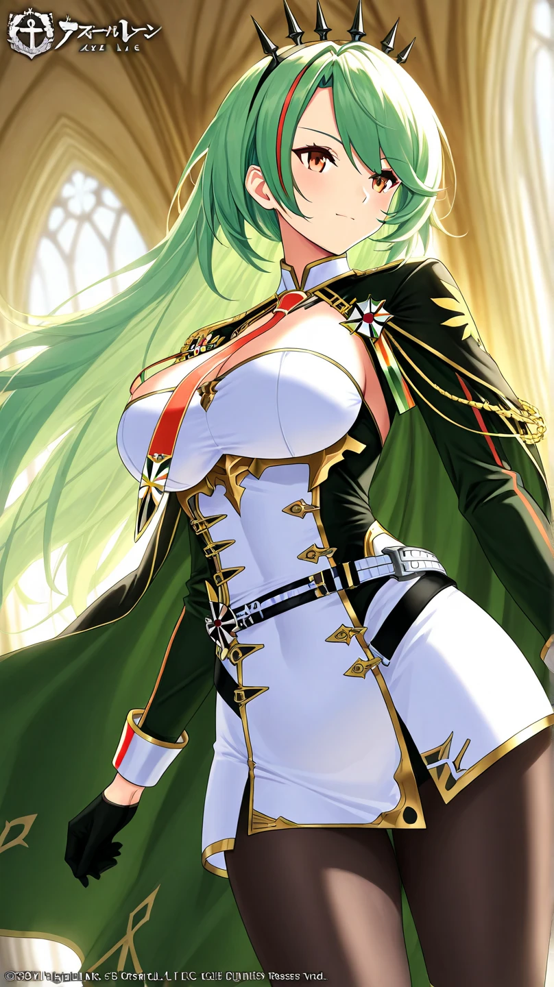 long hair, red eyes, gloves, dress, pantyhose, red hair, multicolored hair, green hair, necktie, black gloves, cape, white dress, streaked hair, hand on hip, petals, red necktie, green cape, italian flag,
jewelry, hands on chest,see-through, looking at viewer, hair ornament, choker, shy,
(masterpiece, top quality, best quality, official art, beautiful and aesthetic:1.2), (1 girl), extreme detailed, colorful, highest detailed,
(huge breasts:1.2,) upper body, from below, cameltoe, white panties,
city,street, sun, cloud, wall, leaning,
