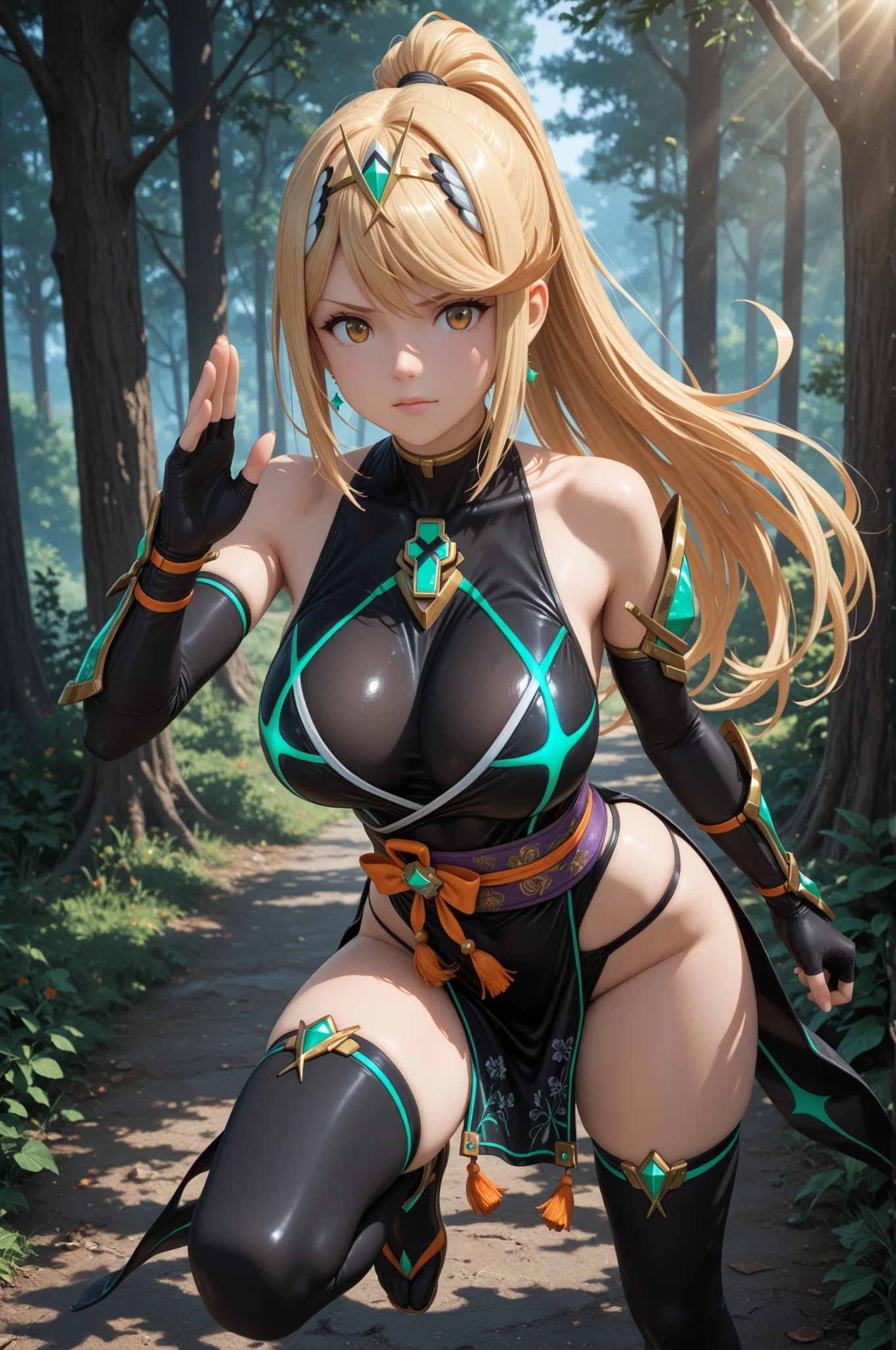 Zelda, natural lighting, masterpiece, highly detailed, illustration, game CG, absurdres, high quality, aichan, large breasts, beautiful detailed eyes, short, (tape gag), (tape bound), (arms bound), (legs bound:1.2), eyes wide, shocked, surprised, collarbone, sitting, (knees bent), Zelda has a huge ass, Zelda is bikini, Zelda has huge tits