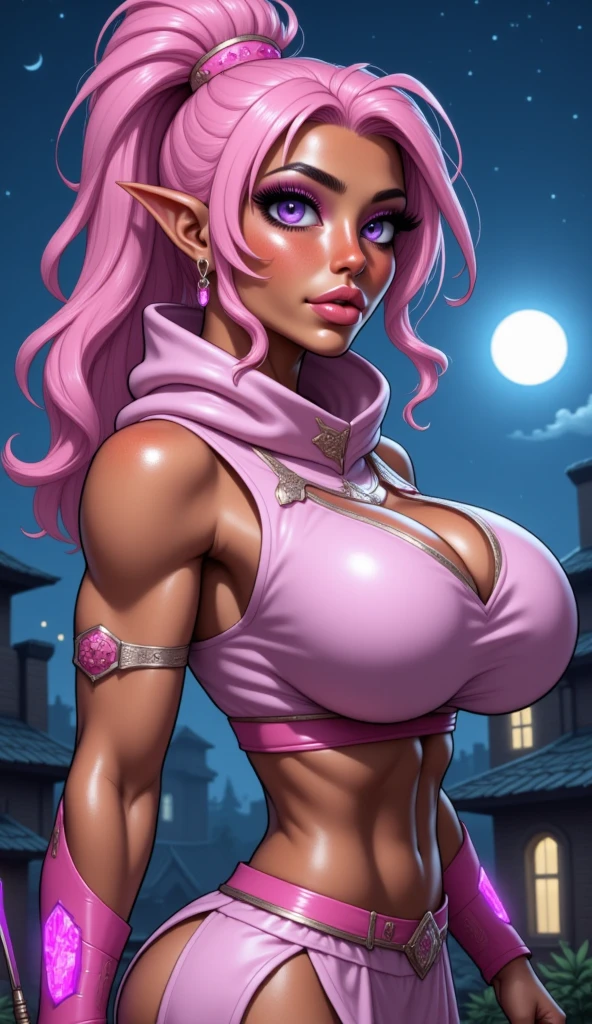 (best quality,4k,highres),ultra-detailed,(realistic:1.37),dark fantasy,chaotic,ethereal,powerful, vibrant colors, intense lighting, dramatic shadows, (HDR), (UHD), (studio lighting), (extreme detail description), (physically-based rendering), (bokeh), portraits

Thicc ebony skinned female, curvy, busty, showing cleavage, (extremely detailed eyes and face), long eyelashes, (beautiful detailed eyes), (beautiful detailed lips), succubus, long wavy white hair, wearing pink nicki minaj inspired outfit, large demon wings, showing full body, dark ebony skin tone, ebony skin, dark skin tone, pink outfit, wearing pink nicki minaj outfit
