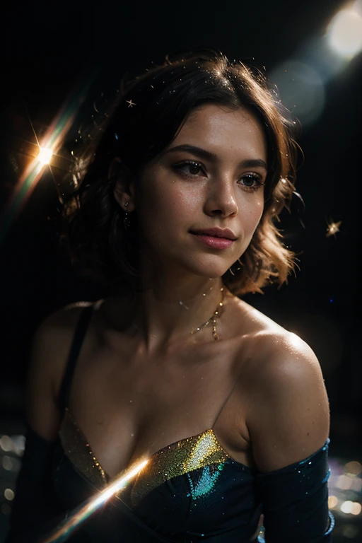 Best quality, masterpiece, ultra high res, (photorealistic:1.5), raw photo, 1girl, offshoulder, in the dark, deep shadow, low key, cold light, sexy look, short hair, longdress
