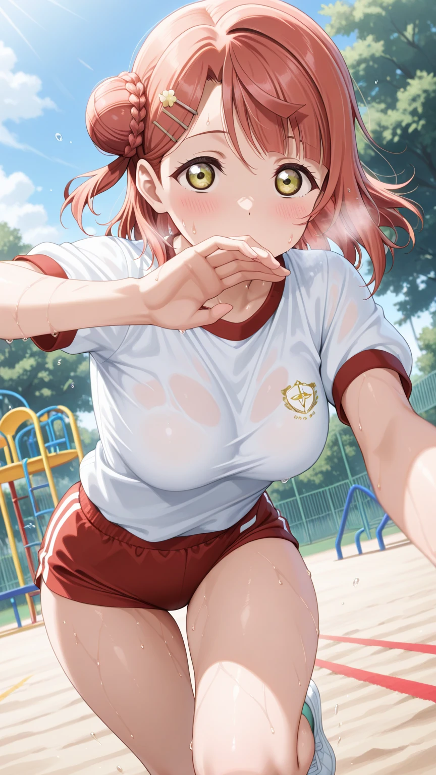 score_9, score_8_up, score_7_up, source_anime,
mikotomisaka, mikoto misaka, short hair, brown hair, hair ornament, hair flower, brown eyes,
white shirt, gym uniform, bare shoulders, sleeveless, gym shorts, white shorts, tokiwadai gym uniform, (armpit into viewer's face:1.5), armpit, arm up, presenting armpit, armpit focus, armpit fetish, looking at viewer, blush, in the center