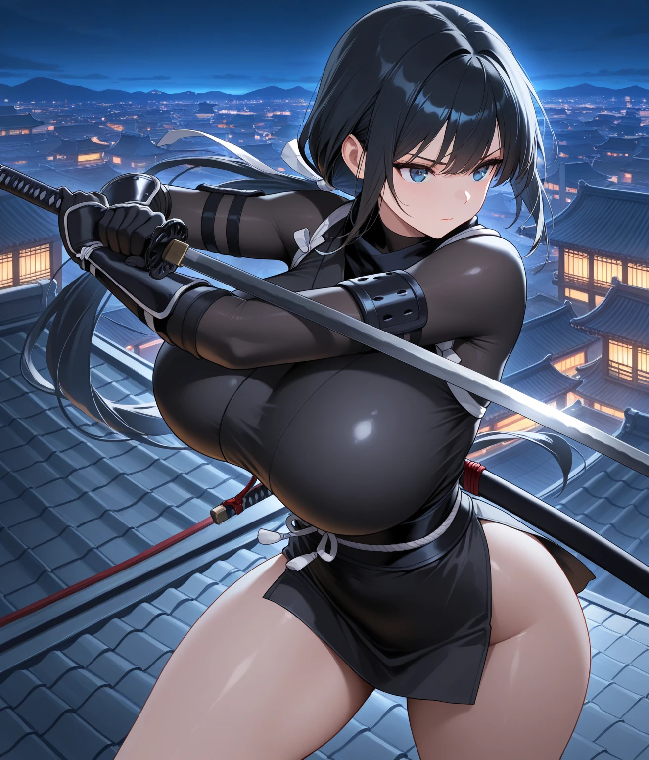 bottomheavy, huge ass, thick thighs, massive thighs, hyper thighs,((femboy)), perfect hands,tokitou muichirou, black hair, bangs, aqua eyes, demon slayer uniform, belt, sleeves past fingers, black pants, hakama, black jacket,bottomheavy, huge ass, gigantic ass, thick thighs, massive thighs, hyper thighs, nice hands, perfect hands, full body