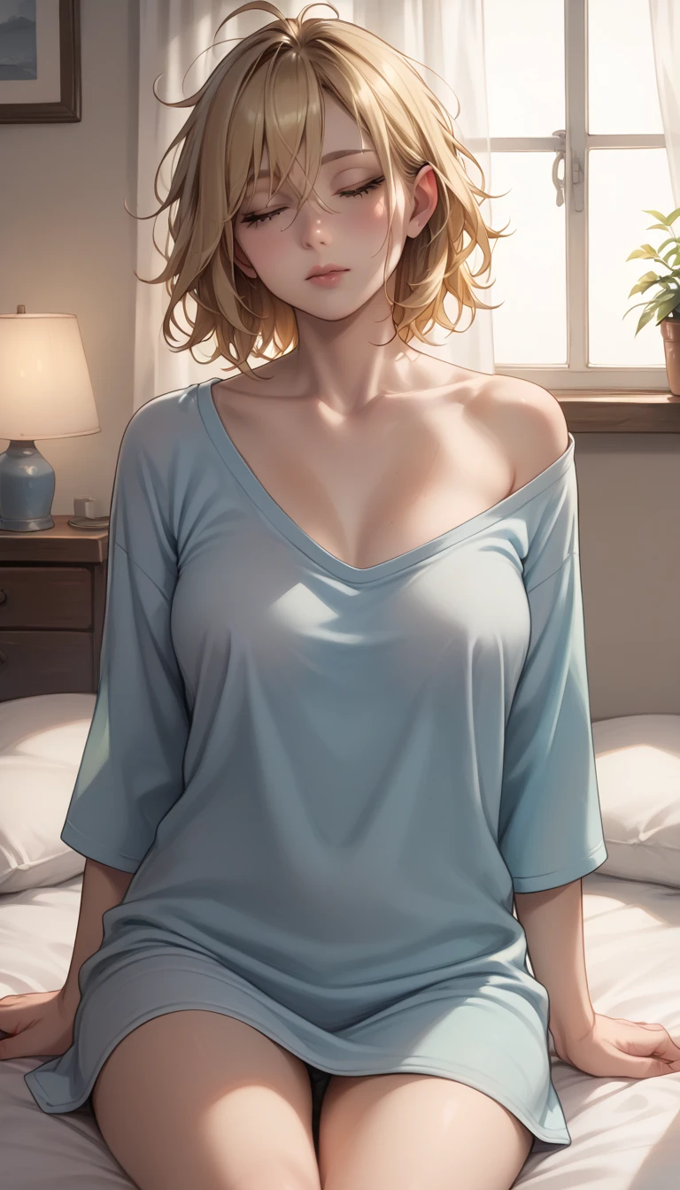 portrait, realistic, elegant mature woman, blue eyes, brown blonde hair, swept-side bang, 4k resolution, high quality cg, beautiful cg, soft light