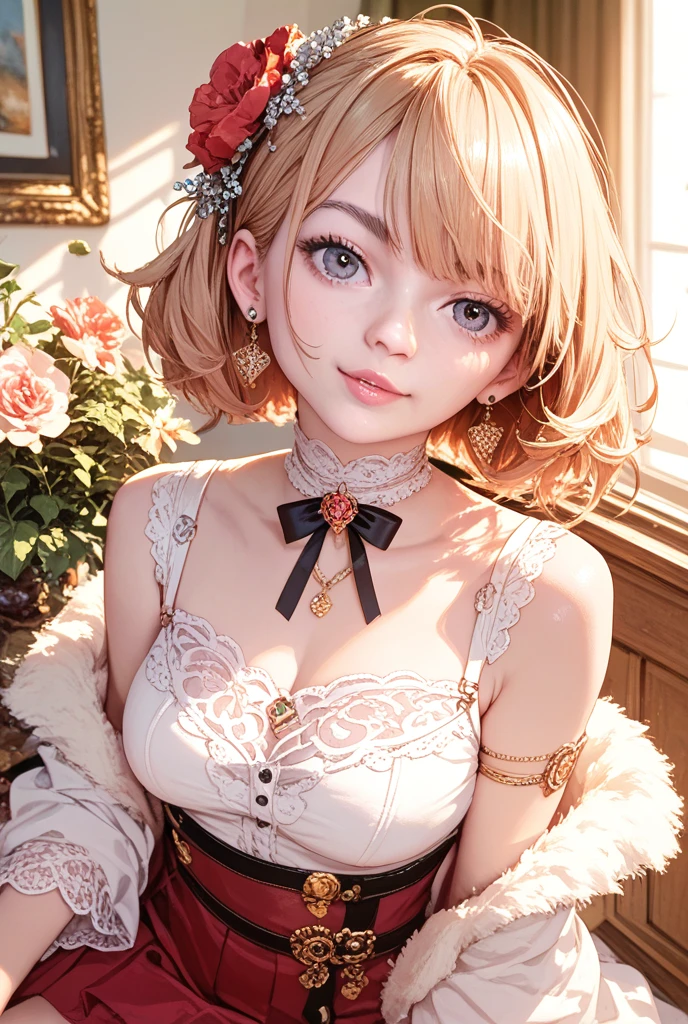 detailed eyes, (full body shot:1.2), 8k, (skinny body:1.2), curvy, seductive pose, looking at viewer, beautiful eyes, realistic lighting, detailed outfit, realistic facial features, hyper detail, perfect angle, focus on hips and breastegane, very young slim fit girl, full body shot, rounded face, very long disheveled light hair, curly hair, big brown eyes, sluty smile, perfect flat breast, band on head with fake cat ears, monroe, sweetlolita, face, accurate hands and fingers, open shoulders, large neckline, short wide dress, choker with bell, ac_neg1