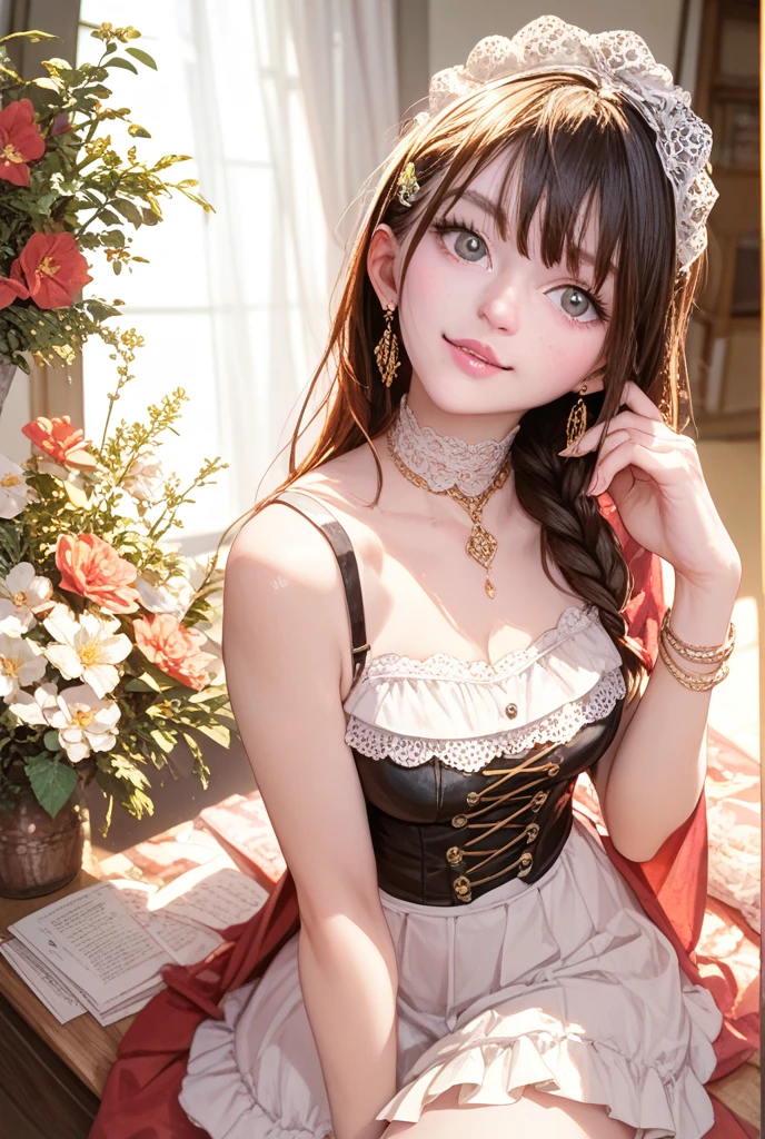 (smile and laugh:1.5), head wreath, UHD, retina, masterpiece, ccurate, anatomically correct, textured skin, super detail, high details, high quality, best quality, highres, 1080P, HD, 4K, 8k, 16k
