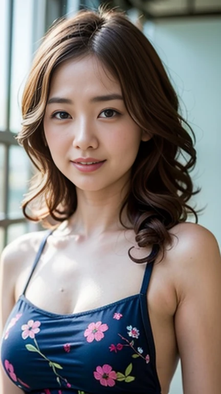 ((Highest quality, 8k, Tabletop:1.3))、Beautiful mature woman、Japanese(40 years old)、Mature Woman((lingerie)). Random color tank top:1.2(Leaning forward)).(Huge breasts).(smile:1.15)、Highly detailed face and skin texture、White groundless background、Hands down and chest together pose、Double、Big beautiful eyes