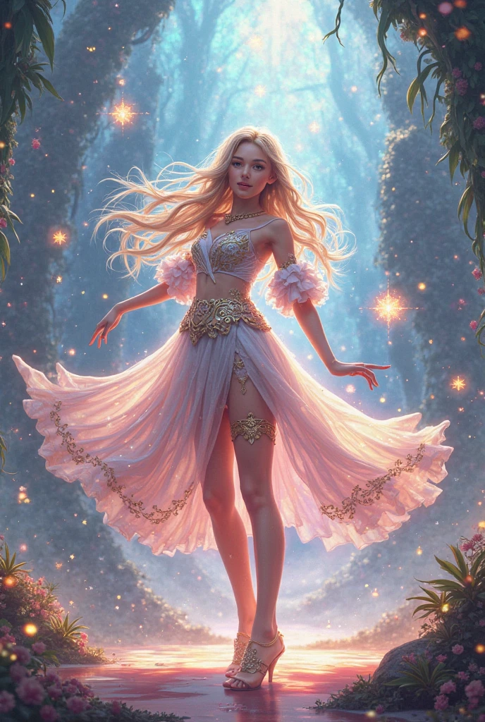 A curvaceous Amethyst crystal goddess with golden silver hair and porcelain white skin soars through the galaxy, bathed in soft, ethereal light under a star-studded, crescent moonlit sky, her flowing, intricate, hyper-maximalist, ornate outfit a kaleidoscope of colors with fractal, filigree details, reminiscent of Asaf Hanuka's vibrant, cinematic style, with a mix of isometric 3D, street art, pop art, and mosaic elements, blending seamlessly with oil painting textures, amidst an abstract, sci-fi, artdigitalillustrative backdrop, with bold, sharp focus, warm lighting, and an ultra-surreal, 3D quality, evoking the stylized, luxurious, elite digital art of Firecore, David Nordahl, Anna Sui, and Koitsukihime, while hinting at the magical, celestial motif of vintage-inspired pin-ups, American propaganda, and sgrafitto techniques, a true masterpiece of ultrarealistic, 64K, 3D, character design and hyper-realistic, photographic style, with a touch of whimsical, coloured pencil flair, and the haunting, matte painted quality of a cinematic, Unreal Engine generated vista, a miracle of digital art.
