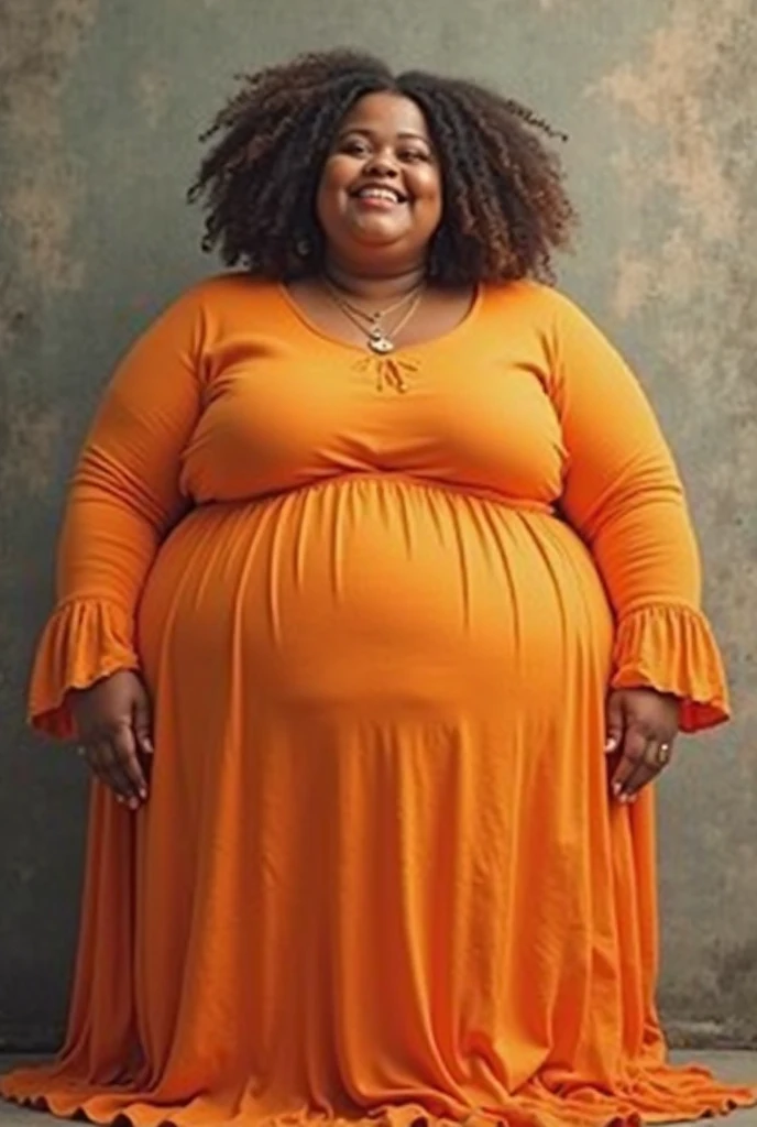 Extremely Hyperpregnant Surinamese woman with huge belly wearing a dress