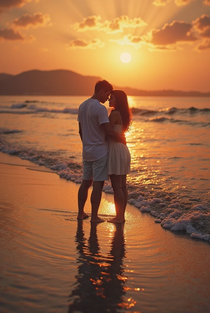 silhouette of a couple on the beach at sunset ai generated art