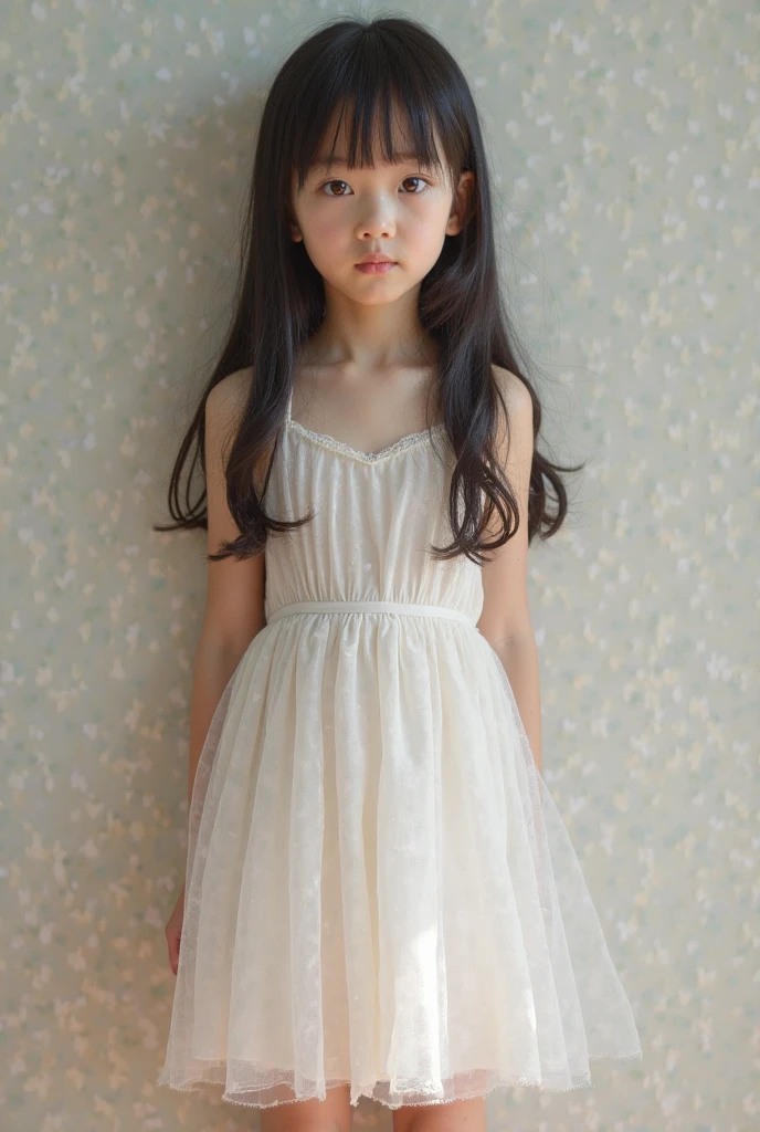 8k,masterpiece,Portrait Photography,Japanese,8-year-old girl,Big eyes,Fine grain,delicate,Small breasts,極めてSmall breasts,Small waist,Small Ass,Neat,Cute outfit,Bright spot,Inside the elevator,The light makes the clothes transparent,Clothes that are likely to be stolen,Girlish clothes,Summer Dresses,Cool clothes,silk clothes,White clothes,separate,My belly is visible,Clothes with wide open backs,See-through clothing,camisole,Sleeveless,Micro Mini Skirt,Micro mini chiffon skirt,Medium-long hair,Hair up,Cute ribbon,Cinematic lighting,Natural smile,Natural pose,Reader model for children's fashion magazine,