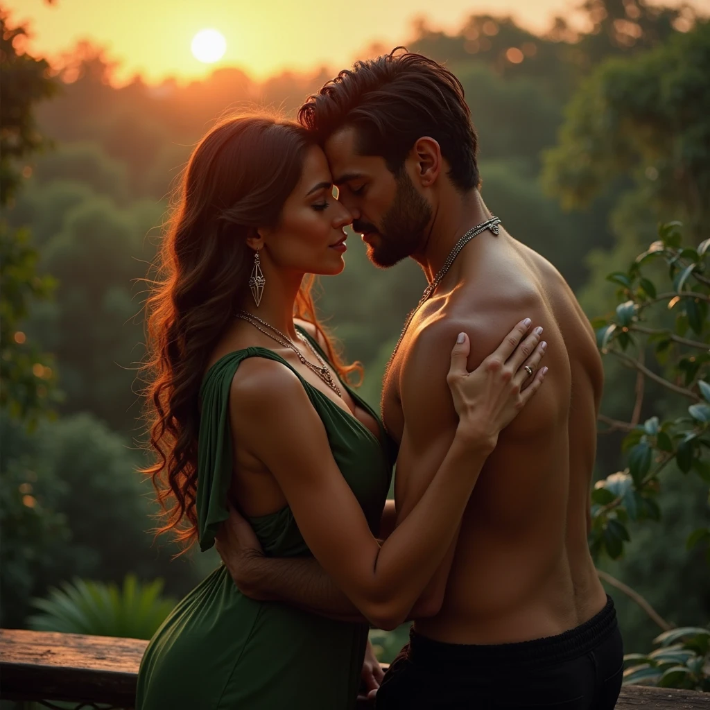 Sexy 30 years old busty snake woman hugging 30 years young man , sexual 69 style ,full body