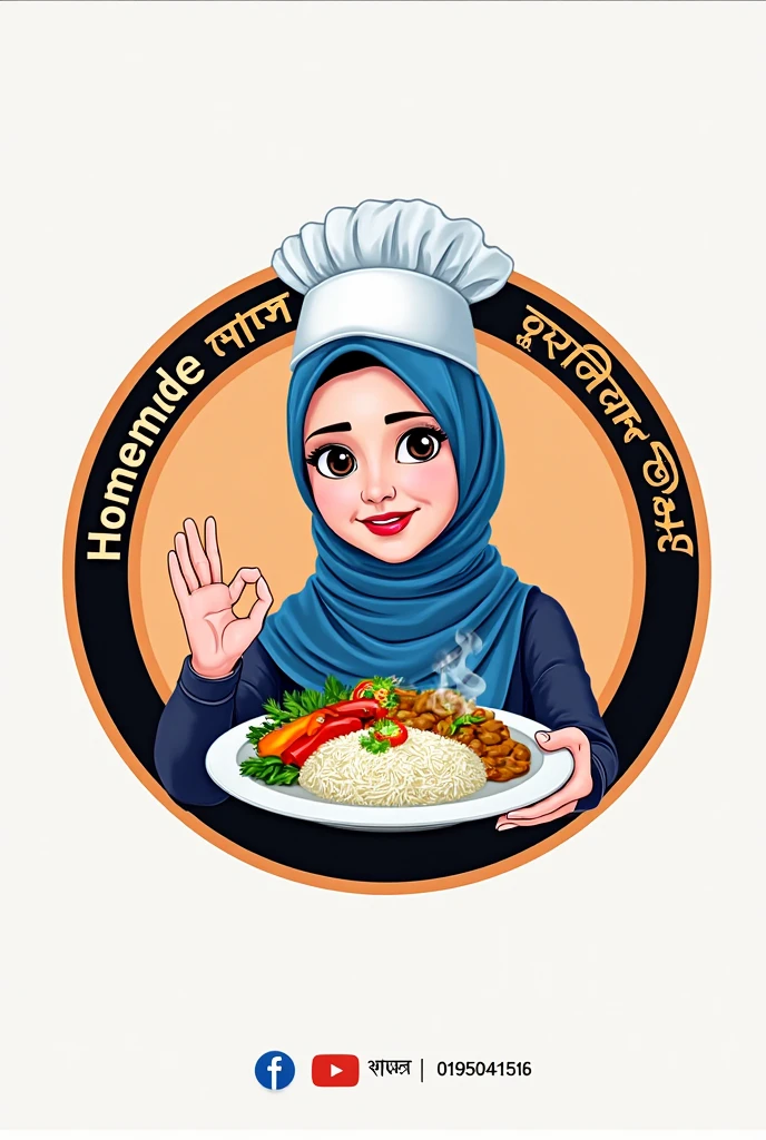 a logo with a picture of "mie ayam Nia" with the correct spelling on the ribbon, with a symbol of a woman wearing a hijab inspired behind it there is a noodle dish and a cart, with the right color composition, very detailed, 4d