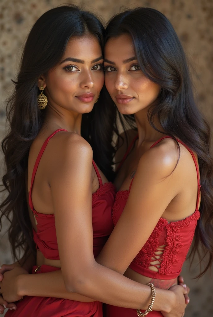 A thin pale girl, ojos verdes, pecas, pelo de color rojo, aretes de Estrella, labios grandes, con un corset rojo, falda negra, botas negras y guantes negros