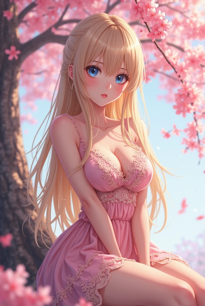 Creat a Anime waifu with BIG TITS getting blond hair 