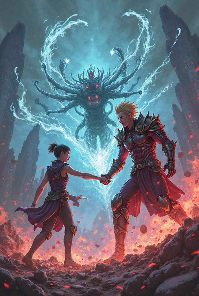 Draw a man and a woman with a dragon in a dark room, guillem h. pongiluppi, Stylized urban fantasy artwork, wlop and ross thran, loish and ross tran, author:Shitao, rob rey and kentarõ miura, Guviz-style artwork, Moebius + loish + Phlegm sputum, phlegm