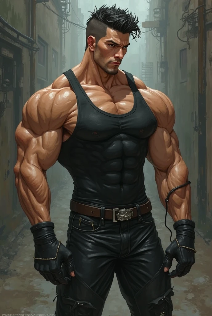Smart and sexy cool edgy tall, mascular bidy, intricate and highly detailed, big firm heavy chest, deep cleavage, body chain, wlop, round premium , sexy , amazing chest