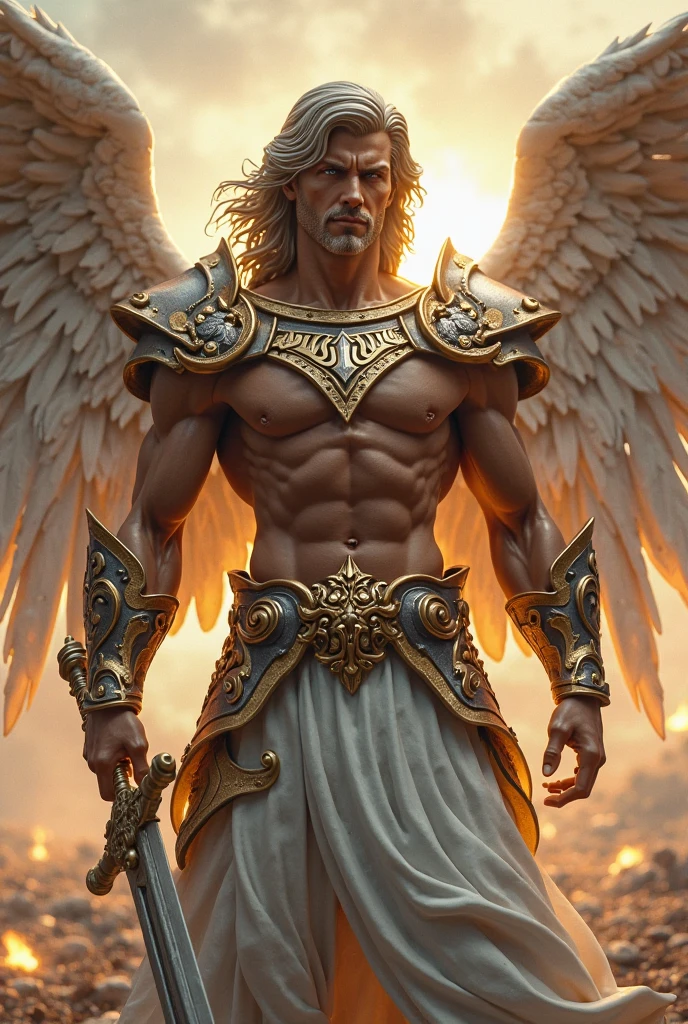A statue of an angel with wings on a rock, Sculpture design,Figures,GK model,The whole body of the character,Handsome angel,sexy for,Stroke panties,Wings,Handsome,Expose muscles,base,Wu Yifan,Handsome cybernetic boy looking at camera lingerie detailed muscular reality masterpiece,musculous