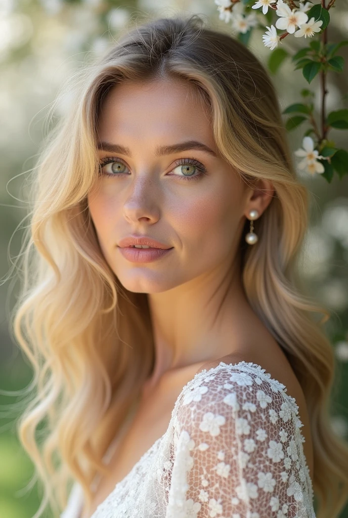 Realistic photo of the upper body of a smiling woman, beautiful blonde woman with long hair, She dances in front of the camera in a long green A-line bridesmaid dress with shiny satin straps. Beauty Destails in the Fabric, Park,glamour fotoshooting, Wedding celebration, perfect anatomy, perfect blue eyes. Perfect hands with 5 fingers on each hand, Suitable woman , looking at the camera, 1 Frau. (Eye make up:1.1), (highly detailed skin:1.1), spirit, analog style, keen focus, 8K UHD, dslr, good quality, Fujifilm XT3, Grain, Award-winning, masterpiece. Wedding celebration