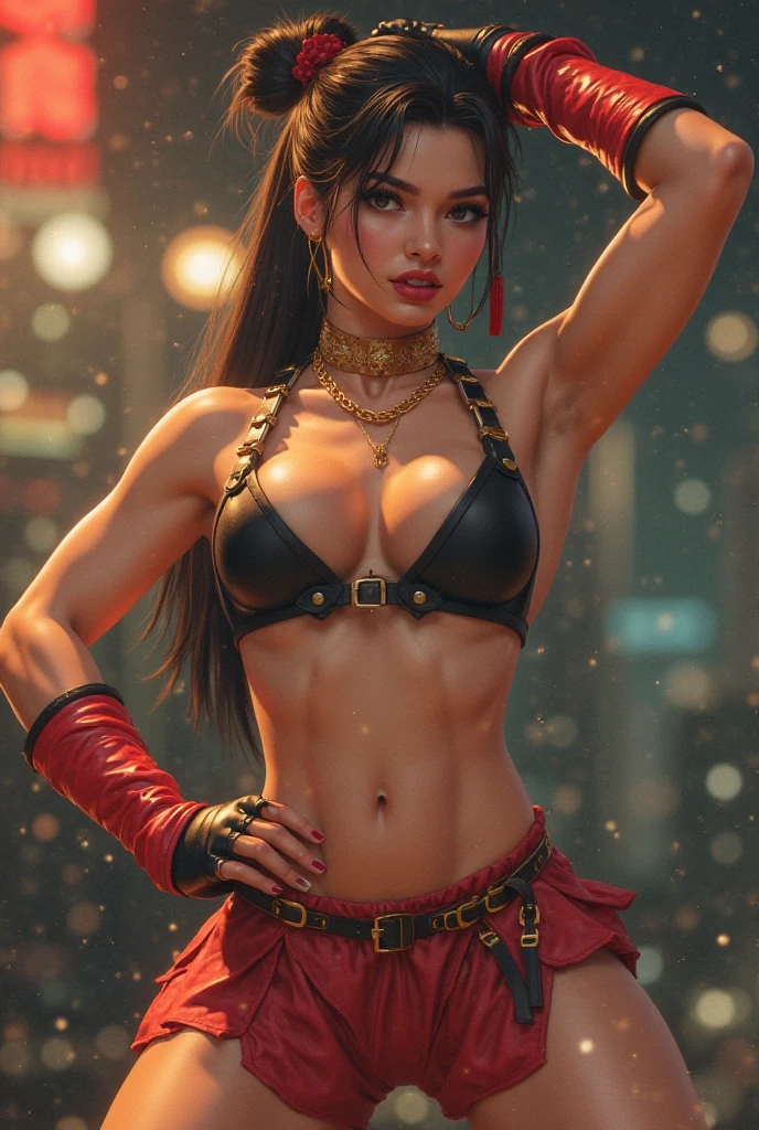 (extremely detailed eyes and face), portrait photo of dehyadef, dehyarnd poses in a crowded neon nightclub, smiling, criss cross, shorts, stockings, boots, red ribbons:1.1, perfect shape body with medium breasts,absurdres,soft cinematic light, insane details, intricate details, hyperdetailed, masterpiece, 8k, wallpaper, (detailed), hdr, high quality, ((high detailed skin, skin details)), sharp focus, 8k uhd, dslr, high quality, high quality face, film grain, <lora:dehyaGenshinImpact_v10:0.9>
