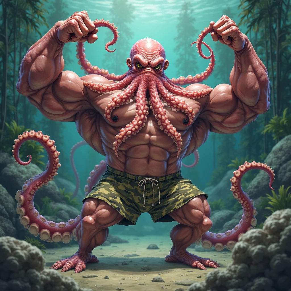 score_9, score_8_up, score_7_up, solo, male ?????????, muscle male, oversized orc, green skin, tusks, beard , full body , ashamed face , ??????????? , (( black micro tight shorts )) , big ??? , ((( tentacles bondage ))) , low-angle