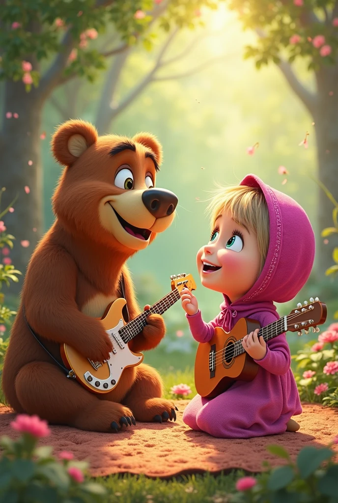 a pretty [12yo|14yo] girl, wavy long [gold blonde|ash blonde highlights|hazel] hair, [sea eyes|jasmine eyes|honey eyes], full body, forest with waterfall, eating chips, wearing a colourful pijama, sitting cross-legged on a picnic blanket, a bear holding a knife runs toward the girl, hyper-detailed (realistic:2) photo, octane, diffused lighting