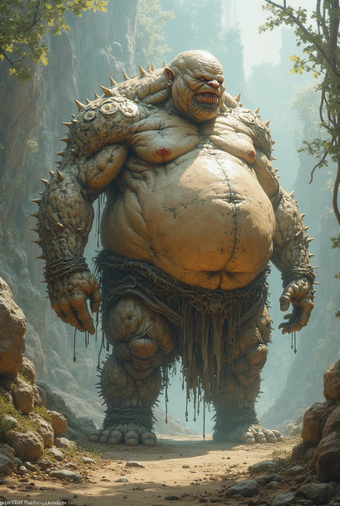 Fat mammon demon with a human face and money
