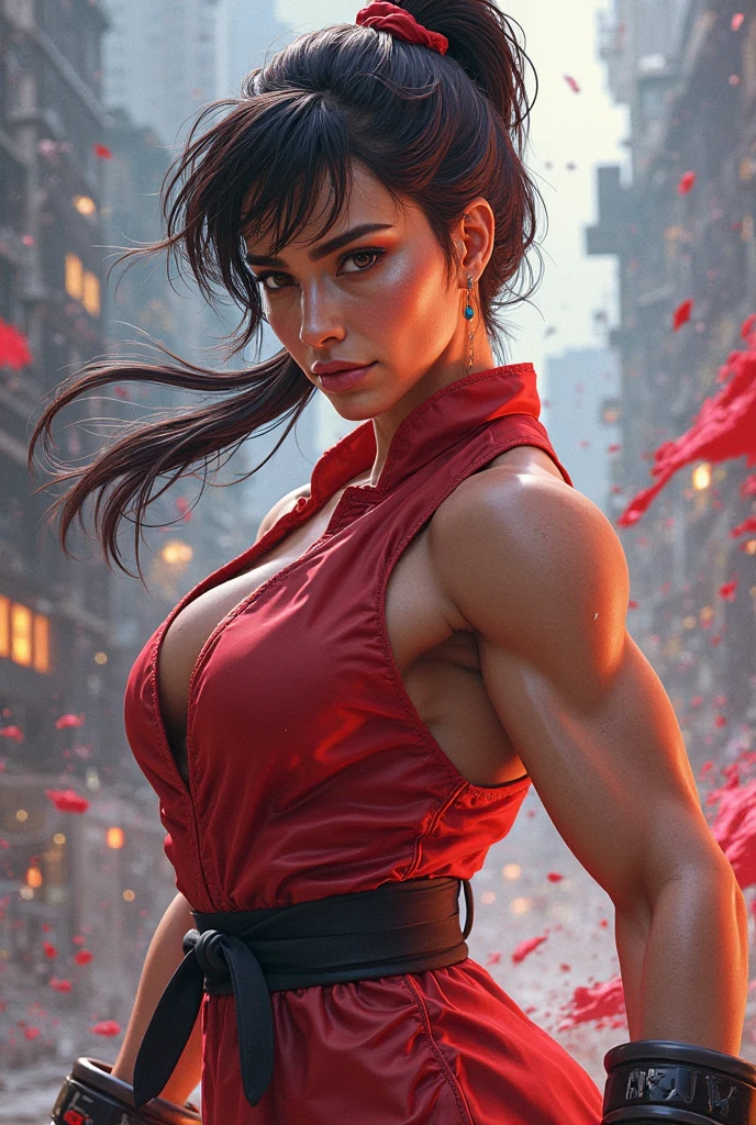 Realistic busty woman,Karateka,hokuto no ken,ultimate form,8k,Performance,battle aura