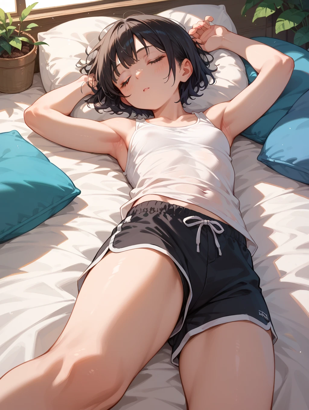 top-quality、Full limbs、complete fingers、Slender beauty、straight haired、Bery short hair、knee high、Pink School Swimsuit、Small eyes
