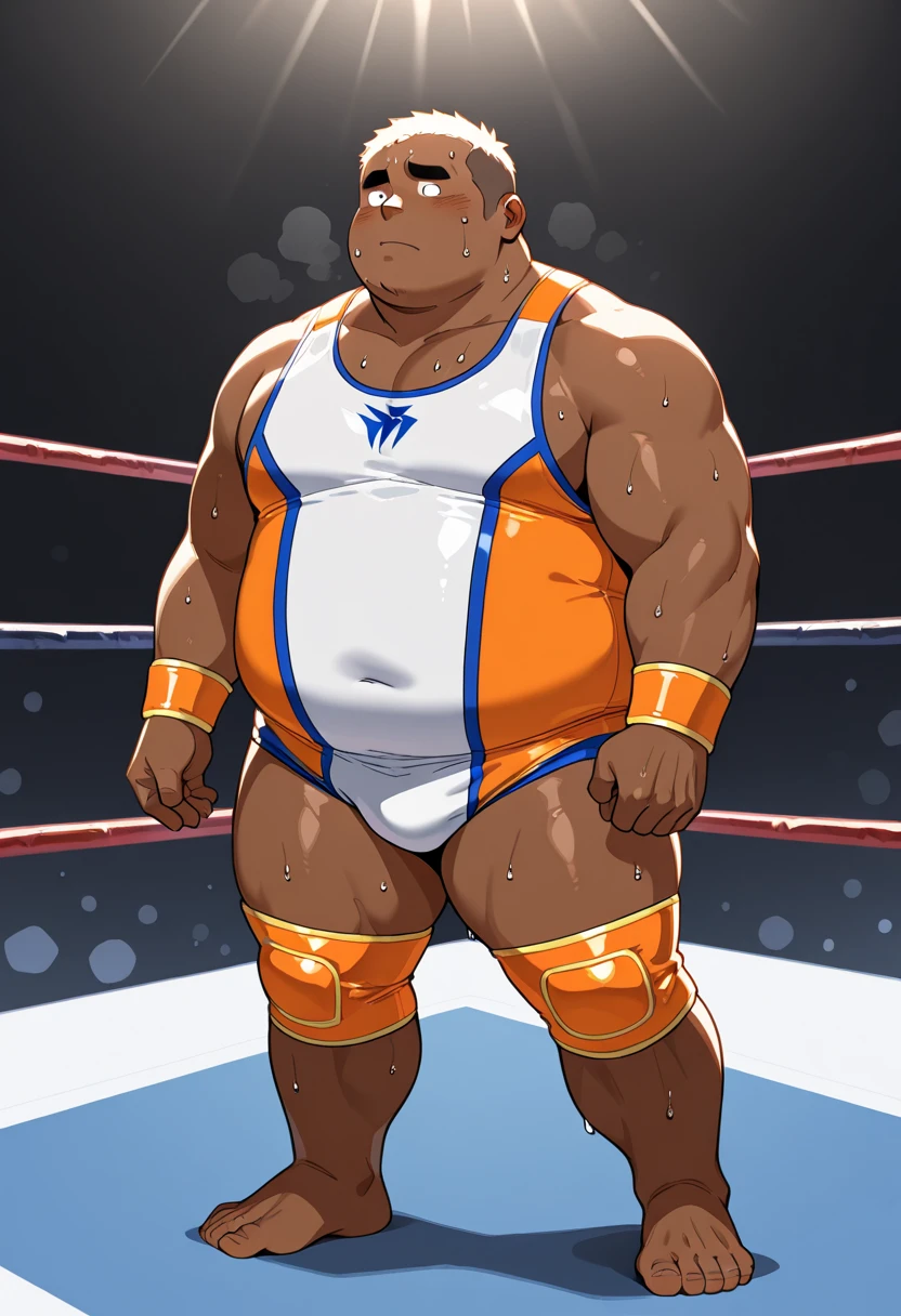 （（（Japanese  old man ））），Delivery table,Bodhidharma,Long eyebrows，long gray hair，ponytail，long hair，（（chubby round face）））,BIG Hand,Muscle fat，large eye，full body，old man，Shiny skin,naked,sumo wrestler,male,pokemon chuck，Large scar on forehead，Scars all over the body，Hara XL，masterpiece, 8k, high detail, f/1.8, 135mm, Nikon, UHD, retina, masterpiece, curate, anatomically correct, textured skin, super detail, high details, high quality, best quality, highres, 1080P, HD, 4K, 8k