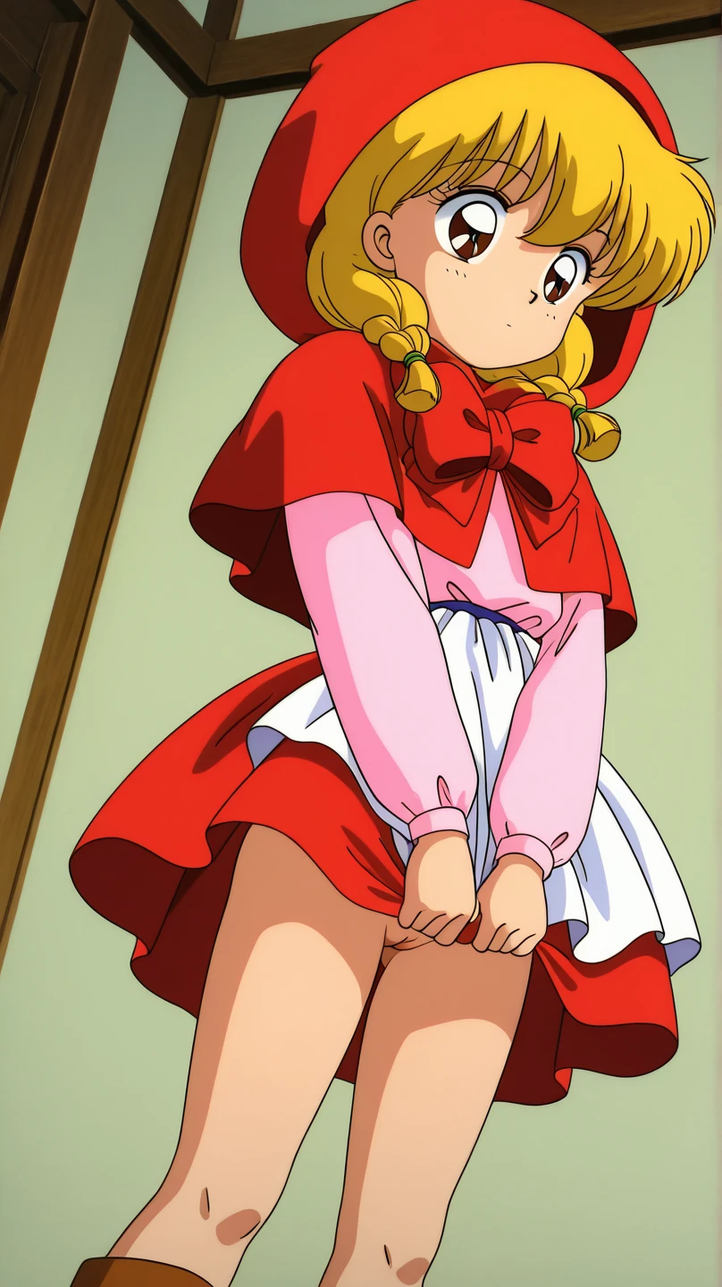 score_9, score_8_up, score_7_up, score_6_up, score_5_up, score_4_up, source_anime, BREAK
looking at viewer,  digimon, 1girl, solo, mimi, brown hair, brown eyes, ponytail, red dress, cowboy hat, pink socks, brown gloves, belt, boots, white boots, from below, panties, cameltoe, shy, upskirt ,