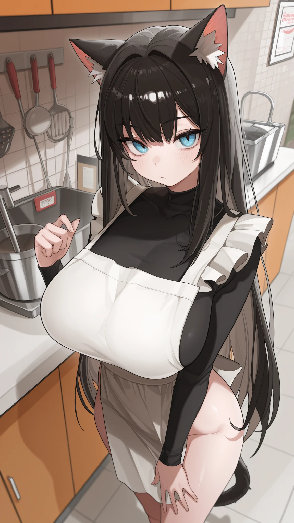 score_9, score_8_up, source_anime, 1girl, solo, KoboKanaeru, blue eyes, long hair, blue hair, colored tips, white hair, high-waist skirt, long skirt, white skirt, black shirt, long sleeves, , standing, indoors,house kitchen, (bound with an excessive amount of ropes), (bound wirsts), (arms behind back), (tapegag, tape gag), dramatic, (looking at viewer), (detailed pupils:1.3),pencil skirt,big breast