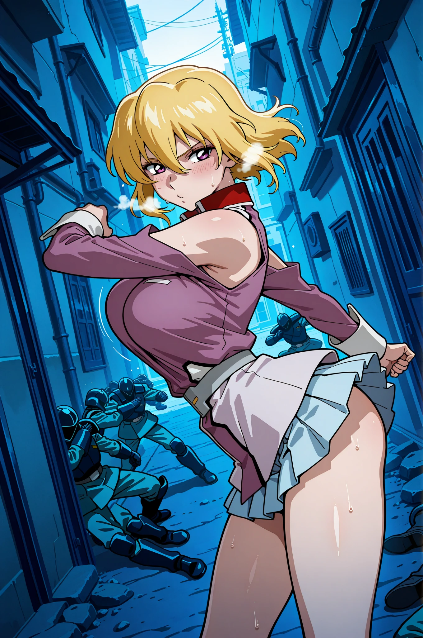 ultra-detailed, Explicit, Beautiful body, Beautiful Nose, Beautiful character design, perfect eyes, perfect face, ultra highres, 4K, beautiful legs, perfect legs, Nice hands, Perfect hand, Masterpiece, Best Quality, Highly detailed, illustration, absurdres, street fighter, doll suit, shadaloo doll, dollsuit, girls, multiple girls, expressionless, blank eyes, looking at viewer, red gloves, emotionless, black latex, corrution, mind control, female combatant, full body, hypnotized, unhappy trance, full body suit, ribbed bodysuit, both arms at side, obey, perfect female body, extremely glossy latex, hypnosis, hypnoLora, empty eyes, Mind control device, poses, submissive_pose, Slave, hat, necktie, stand up straight, standing, standing at attention, hat, necktie, belt, latex, ribbed bodysuit, thighhighs, garter belt, Fighting Stance, thigh boots, blonde hair, golden eyes, twin tails, Irui Gand Eden, SRWOG
