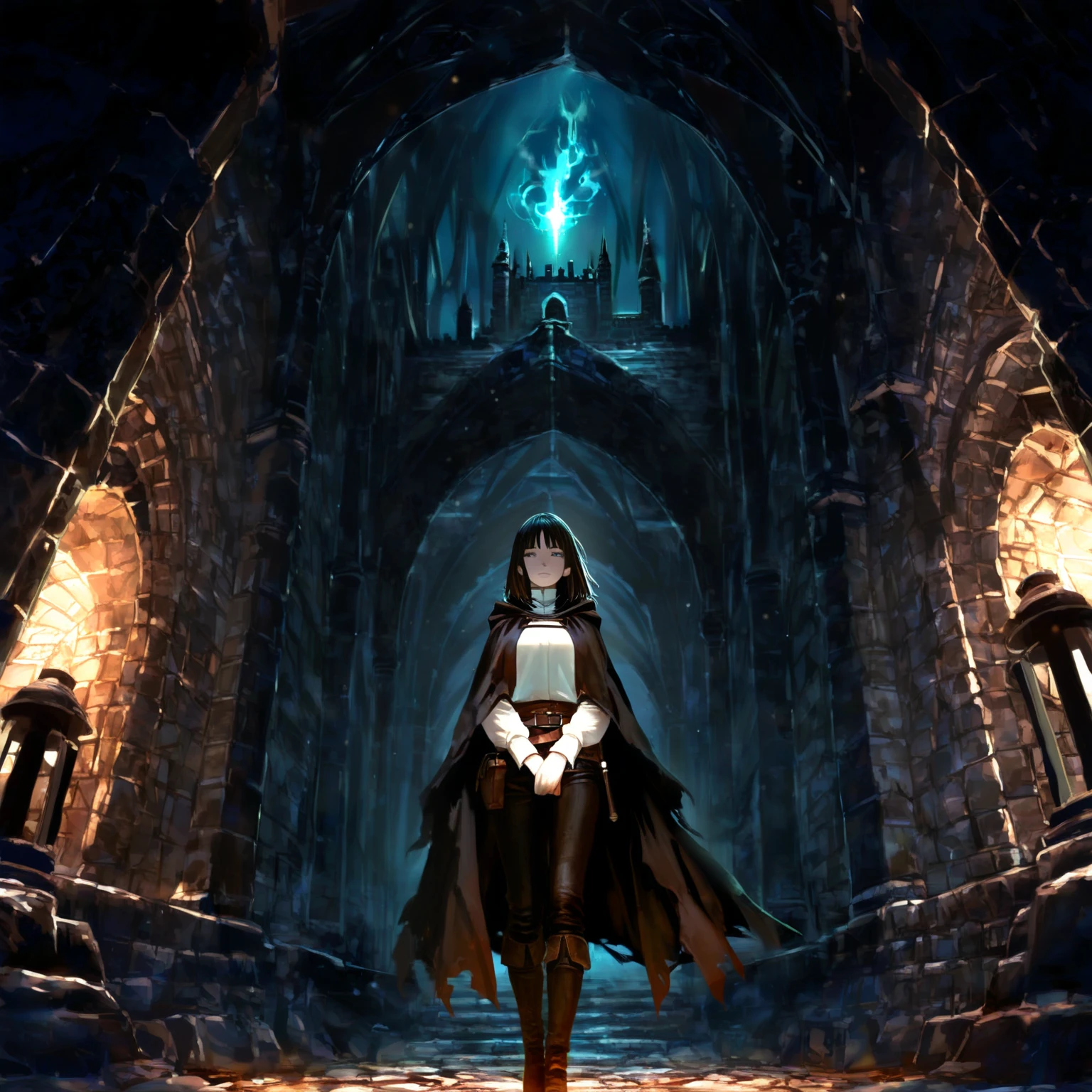 (masterpiece, best quality)), (extremely detailed CG unity 8k wallpaper), semirealistic, D&D, solo, one((female)), beautiful elf, 30 years old, medium ears, ((pale white skin, very long hair, luxurious shiny ((black hair)), ponytail, (dark blue sapphire irises), extremely detailed eyes, perfect eyes, black pupils, long eyelashes, (upturn eyes, upturn brows))), perfect face, very pregnant, firm round large breasts, thin thighs, BREAK, Attire: simple style, a (white) silk maternity blouse, a (white) silk double side split dress, (grey) cloak, bare feet, bare forehead, steel slave collar, BREAK, Area setting: fantasy style, vast luminous deep underground cavern, exotic city nearby, underground garden seating area, large colorful glowing bio-luminous mushrooms, moss, full body view, seated, sitting position, holding pregnant belly with hand, (lkn_down, looking away, looking down at her belly))), BREAK, Viewer is looking from above, (centered, Scale to fit dimensions, Rule of thirds), very dim lighting, Deep underground,