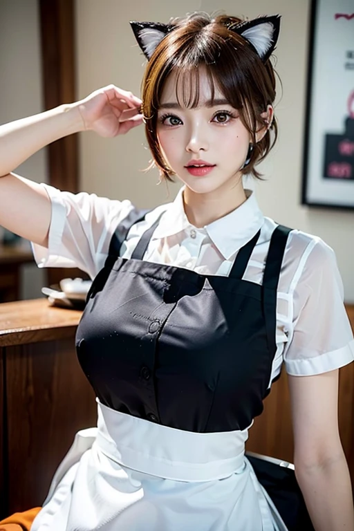 (Clear Line:1.1, Stylish illustrations:1.2, clear and beautiful:1.2), (Elaborated her hand), (Detailed her fingers), (Detailed her arms), ((Black Apron, Light grey shirt, White latex panties, White Mouth Mask)), She is a young housekeeper dispatched to a housekeeping service. she is about 20 years old. She has a stick cleaner and、、Cleaning the room. The room is cluttered. The window is open. She has light brown medium hair、Bangs are asymmetrical. She has a slender face, cute large eyes, White Mouth Mask,vacuum cleaner、Cleaning break she is simple, Unadorned black apron. Because her apron is so short、I see her crotch in front of me. She wears a collared, Short Sleeve Light Grey Shirt and Low Rise White Latex Panties. She is minimalistic, Monotone fashion. Her tall, kindly smile. She will get to work soon. Her massive breasts protrude slightly from a black cotton apron. You can see her very tiny white latex panties and her beautiful thighs. She has very long legs, Engaging and intelligent. Bare arms, little sweat, ((White Mouth Mask)), All White Room, White wall, Stylish monochrome interior, (Hentai), (pantyshot), ((Super Complex Blue Sapphire Round Big Eye)), Detailed blue eyes, (Eye Highlights:1.3), makeup, gently smiling, Very very short apron, Black Apron, Low-rise latex panties, Tiny white panties, Slender body, Large chest, Crotch area, (Cameltoe), From below, low-angle view, Looking down, blush:0.7, ((White Mouth Mask)), 1young girls, Solo, window. day, Holds the stick cleaner, Short sleeves, Light grey shirt, Bare arms, (((masutepiece))), (((Best Quality))), ((Ultra-detailed)), ((Illustration)), ((Ultra-detailed)), (Beautiful detailed eyes), Ultra-detailed eyes,((Twisting the skirt:1.4))、Pussy、tits out、large full breasts、cleavage of the breast, SFW)