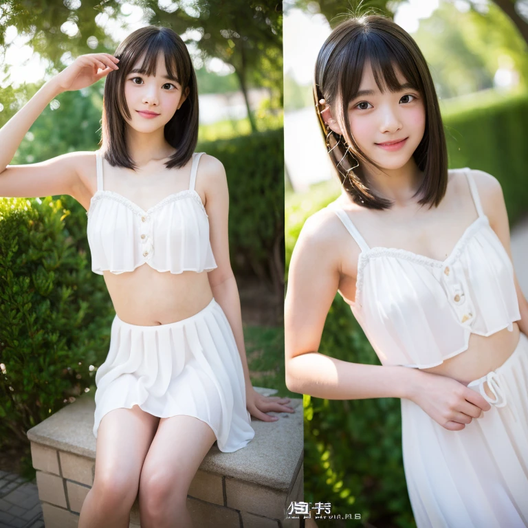 One girl, Shortcuts, smile, High resolution, Small breasts、White clothes、Transparency