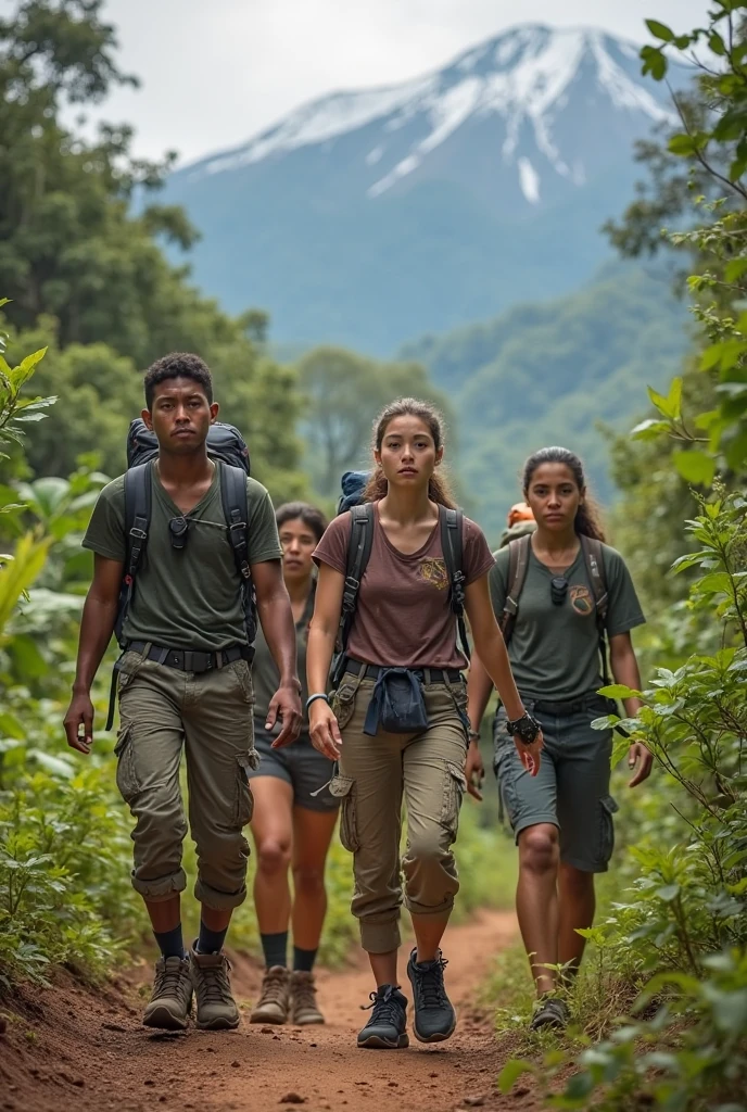 Italy. NSFW. front view, detailed face. Create a highly realistic frontal scene set in the highlands of Lombardy, Italy, with a 12-year-old Italian girl leading a group of younger girls on a hike through a dense forest stopping for a selfie for Instagram.
The 12-year-old girl stands confidently in the center of the group. She has shoulder-length brown hair tied in a ponytail peeking out of the back of her colorful baseball cap. She is wearing a bright short-sleeved T-shirt, knee-length shorts and sturdy hiking shoes. Her expression is enthusiastic and welcoming as she looks forward, with one hand holding a small map or pointing forward to lead the group.
Around her there are several younger girls, aged between 6 and 10, arranged in a semicircle around her, also facing forward. They are dressed in colorful T-shirts, shorts and baseball caps, each with different patterns and bright colors. They carry small backpacks or water bottles and their expressions are a mix of excitement and curiosity. Some girls have cornrows or braids, which contribute to their youthful appearance.
The group includes approximately 8-10 girls of different heights and body types, reflecting their different ages and excitement levels.
Behind them, the forest is rich and thick with tall pines and oaks that form a canopy above them. Sunlight filters through the leaves, creating dappled patterns on the forest floor, covered in moss, ferns and wildflowers. Visible between them is the narrow, winding path they follow, bordered by rocks and roots that heighten the sense of adventure.
In the background, the Lombardy mountains rise majestically, with some patches of snow visible on the highest peaks, adding natural beauty to the scene. The atmosphere is filled with the fresh scent of pine and the sounds of birds and rustling leaves create a vibrant and engaging environment.
This scene captures the lively and exploratory spirit of the group, with the 12-year-old girl leading her younger companions