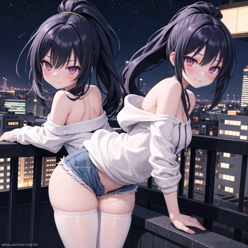 1girl, long black hair, blue eyes, wearing see through shirt, bikini shorts, city, absurdres, high res, ultrasharp, 8K, masterpiece, looking at viewer