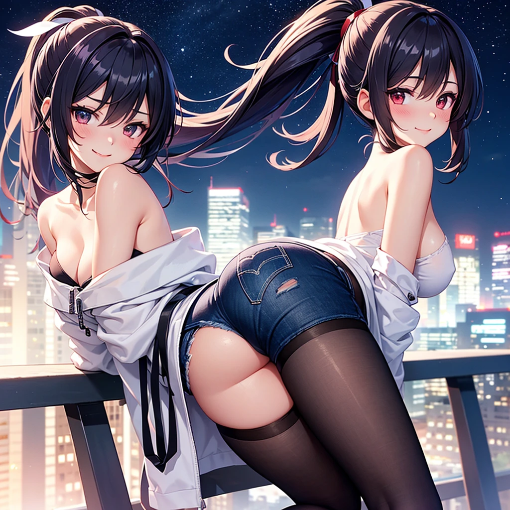 Erotic Anime Illustration、highest quality、Sex Appeal、Luxury space、The rooftop of a skyscraper in a big city late at night、A plump gal seduces a man、China dress、Perfect proportions、Spread your legs and expose your pussy、Big Ass、Very large breasts、Fatty legs、Clear eyes、Sweaty、Cowboy Shot