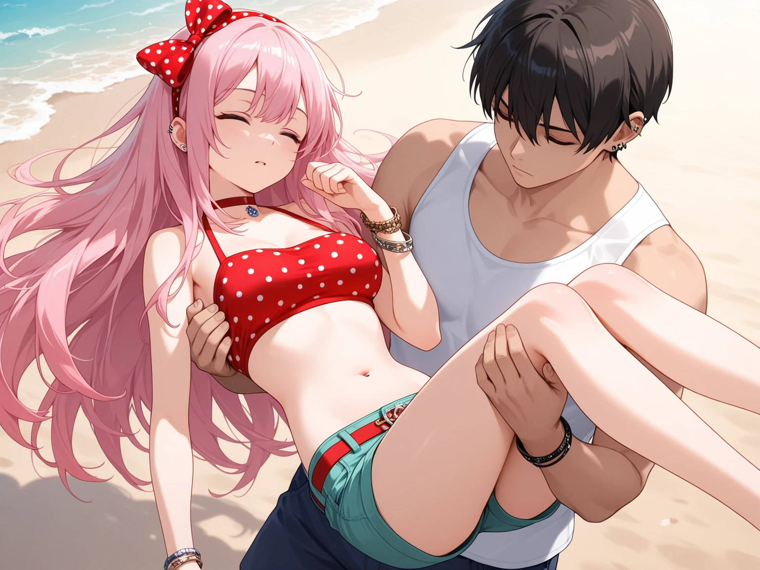 NSFW,Hololive,Houshou Marine,ponytail,bikini,hoodie,Shorts,Ahegao,Embarrassed,blush,beach,Palm tree,Rock Shade,(Perfect hands),(Perfect Anatomy),(masterpiece),(highest quality),men,being molested by a man,A man is touching my buttocks,I feel pleasure,Having sex