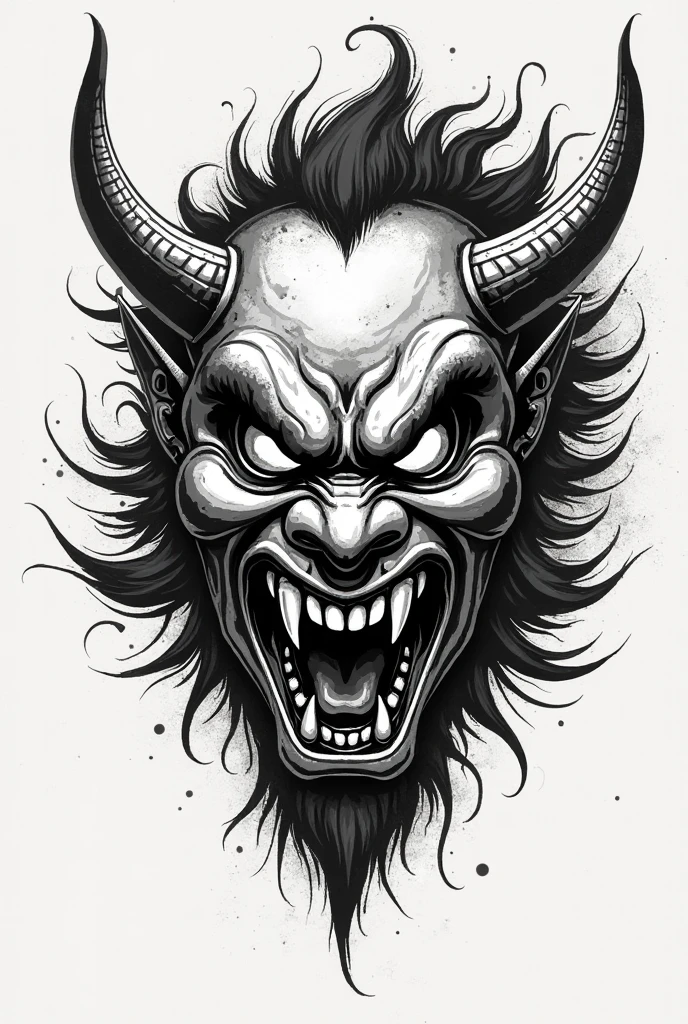 Oni mask linoprint black and white