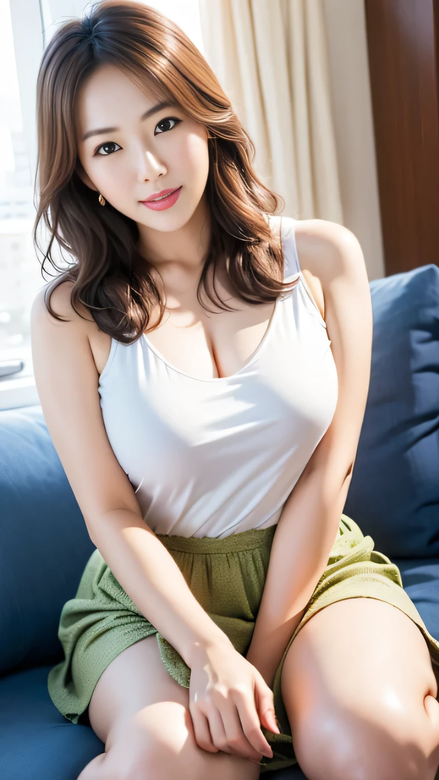 masterpiece,highest quality, Japanese, 55 years old, (one attractive old woman), ((wrinkles)), (目尻のwrinkles), (nasolabial folds), black hair, Japanese, Top quality, 1 beautiful woman, long Hair, brown hair, V-neck Sweater, Long Skirt, Full Body Shot, large breasts, (milf), ((((Sitting with Knees Up on floor at Kitchen, spread legs)))), cleavage, (((mouth wide open))), (((eyes closed))),(((sensual)))、wavy hair