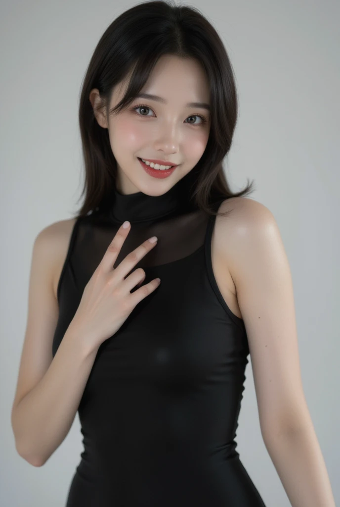 8k、High-resolution images、6 years old、(Baby Face:1.5)、(Round face:1.5)、One Japanese woman, beautiful girl, Pretty face, (Looking into the camera), (Standing facing the camera), (smile), (Training wear:1.4)、(Bloomers)、(Tank top:1.4)、(Black background:1.5)、Mouth closed