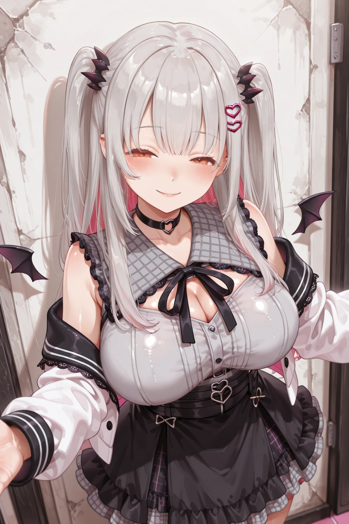 1girl, Izumi Sagiri, eromanga sensei, long hair, twintails, curvy, Slender, huge breasts, (wedgie by strings on breasts), ((breast squeeze)) , ((hold own breasts)), (sexy succubus Costume, 比基尼, horn),(hold own breasts), (close-up breasts), front face, front view, Highest quality, Super detailed, masterpiece, Ultra-high resolution, 8k