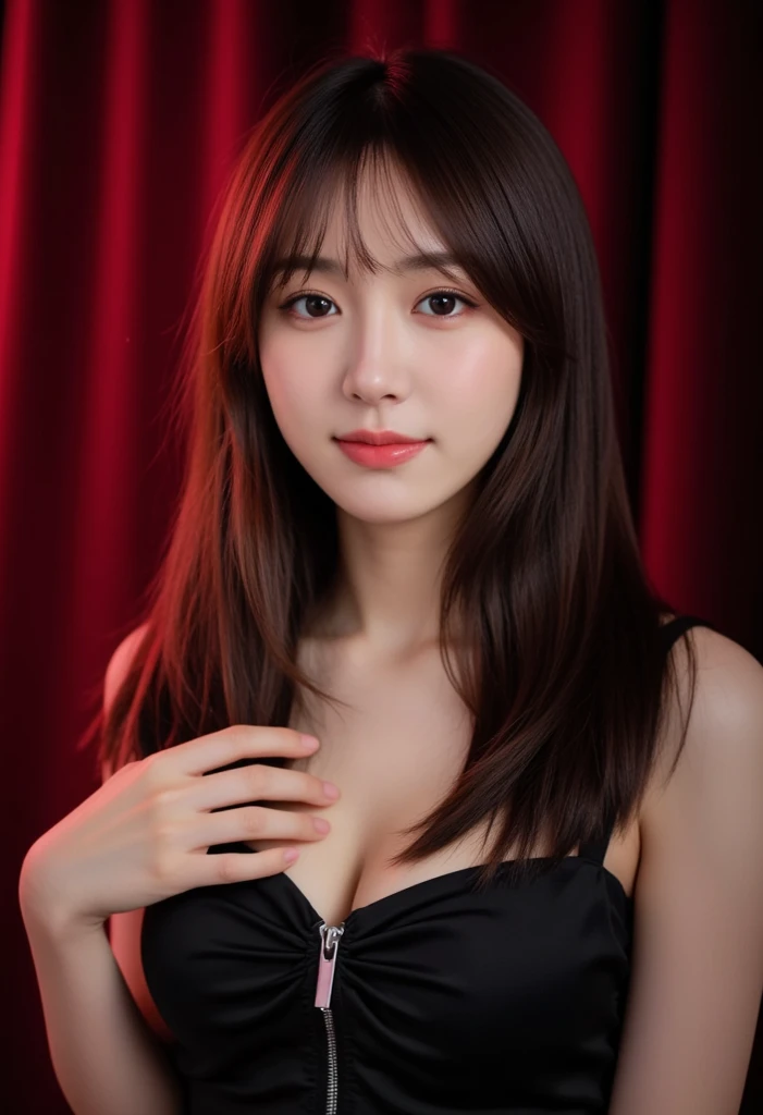 twjihyo, a close-up portrait of jihyoo showing off her fat ass wearing a leather Dominatrix outfit, ass focus ((masterpiece, best quality)), dark eye-shadow makeup around her eyes, dark mascara, thicc body, wide hips, big butt cheeks, large natural hanging breasts, intricate details, high quality, (photorealistic), (rich:1.4), ultra realistic 8k cg, picture-perfect face, flawless, clean, masterpiece, professional artwork, famous artwork, cinematic lighting, cinematic bloom, perfect face, beautiful face, beautiful eyes, 1girl, jihyo from twice, short dark hair, jihyo, kpop idol, standing in a fancy bedroom